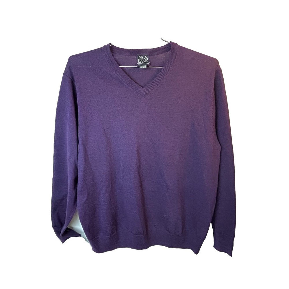 JOS‎ A Bank Executive Collection Men's L Merino Wool Sweater V-Neck Purple